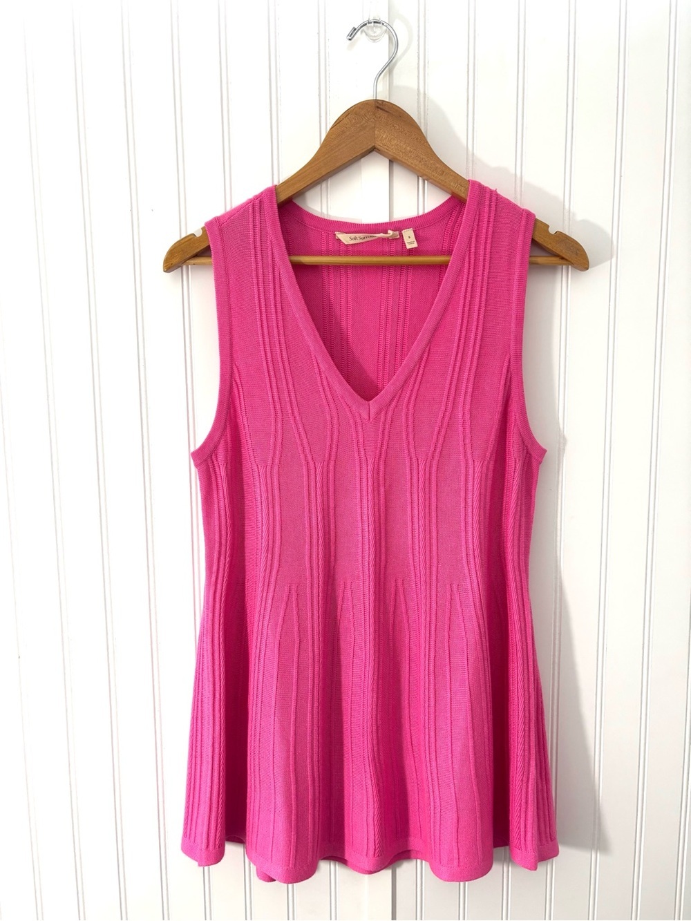 Soft Surroundings Pink Ribbed Knit Sleeveless Tunic Sweater Tank Size Small